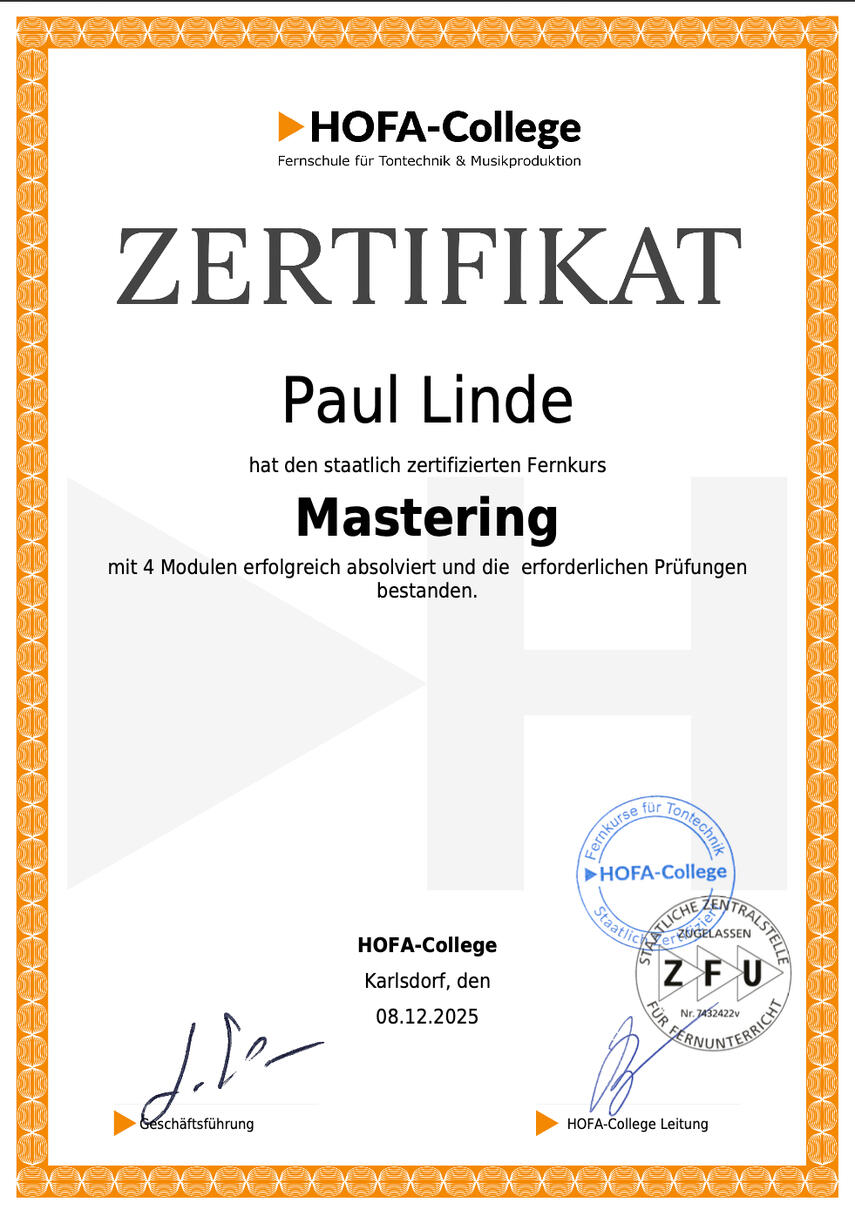 alt=Linde Mastering logo and studio setup