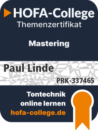 alt=Linde Mastering logo and studio setup